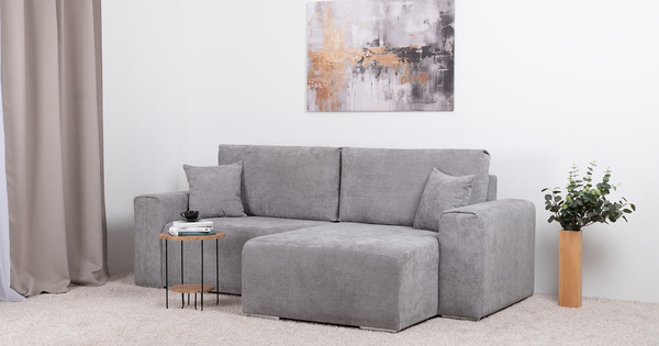 Диван-кровать угловой Оксфорд 712 композиция 1, шенилл MUZA 07 светло-серый, модульная система, сборка на любую сторону