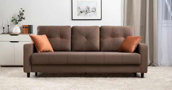 Диван-кровать прямой Черри ТД 286 велюр Irida 05 шоколадно-коричневый, Эвита терра терракотовый