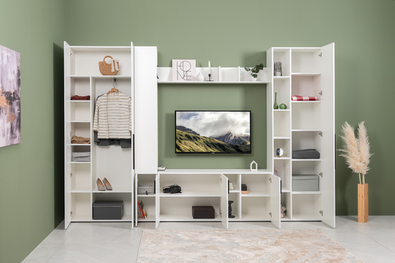 Гостиная Эйр композиция 1 белый PE шагрень, собирается на любую сторону