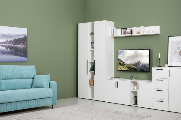 Шкаф-пенал Эйр 16.324.01 белый РЕ шагрень, собирается на любую сторону