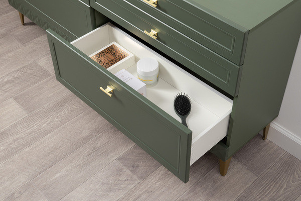 Комод Марион 16.256 дымчатый зеленый K521, олива шагрень AG 1050 ПВХ, белый PE шагрень