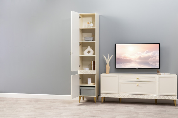 Шкаф-пенал Марион 16.333.01 слоновая кость С341 PE, слоновая кость 6898 ПВХ (собирается на любую сторону)