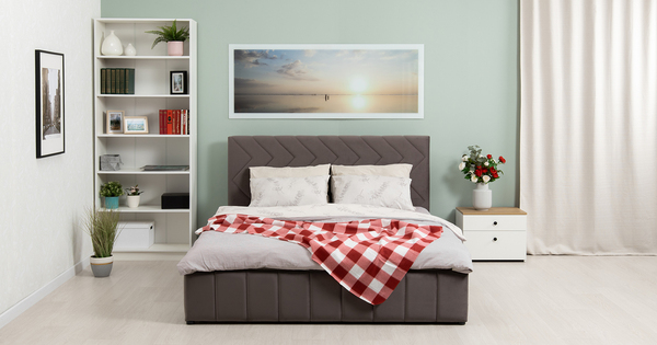 Кровать Милана 160 велюр серо-коричневый с ортопедическим основанием и подъемным механизмом