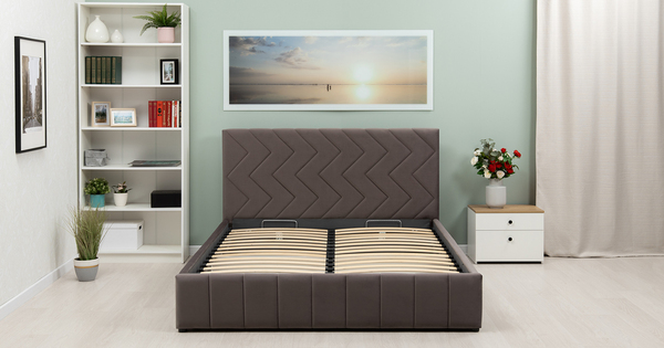 Кровать Милана 160 велюр серо-коричневый с ортопедическим основанием и подъемным механизмом