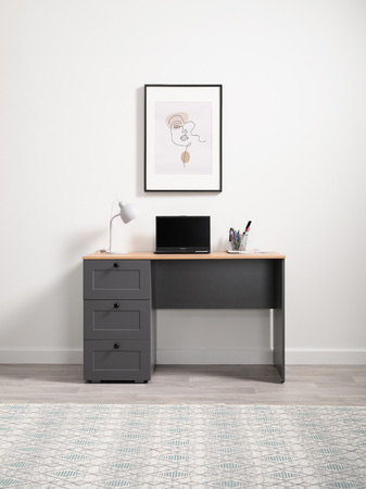 Стол письменный Остин 12.159 серый графит 0162 РЕ, дуб золотой CRAFT, графит ZB 856-2 ПВХ, сборка на любую сторону