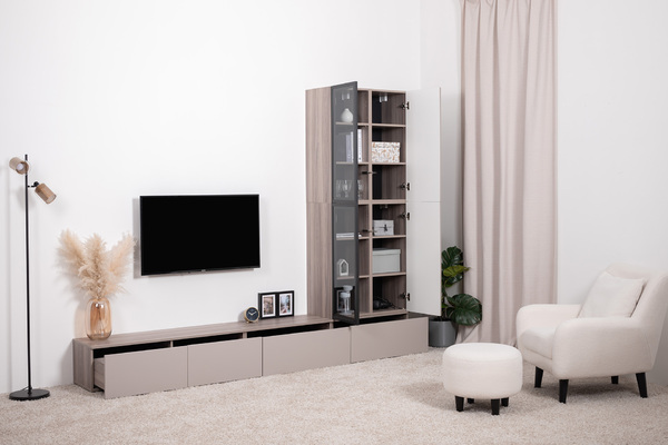 Гостиная Роквуд композиция 1 Эмили Блаш U9135, Крем 2482 ПВХ, закаленное тонированное стекло, собирается на любую сторону