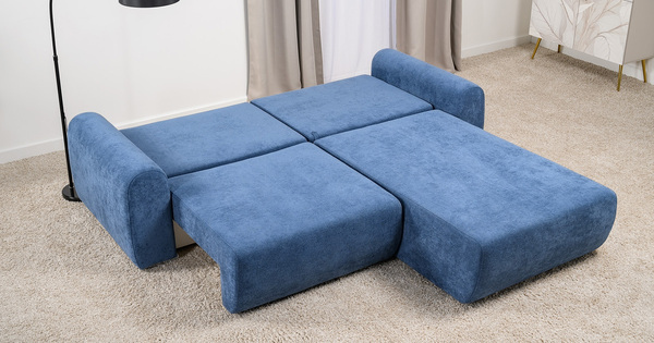 Диван-кровать угловой Тэдди 1504 композиция 2, букле Pique 009 синий, модульная система, сборка на любую сторону